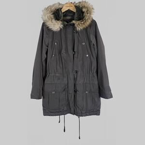 Vintage Y2K GAP Jacket Coat Parka Faux Fur Trim M Medium Army Green Military